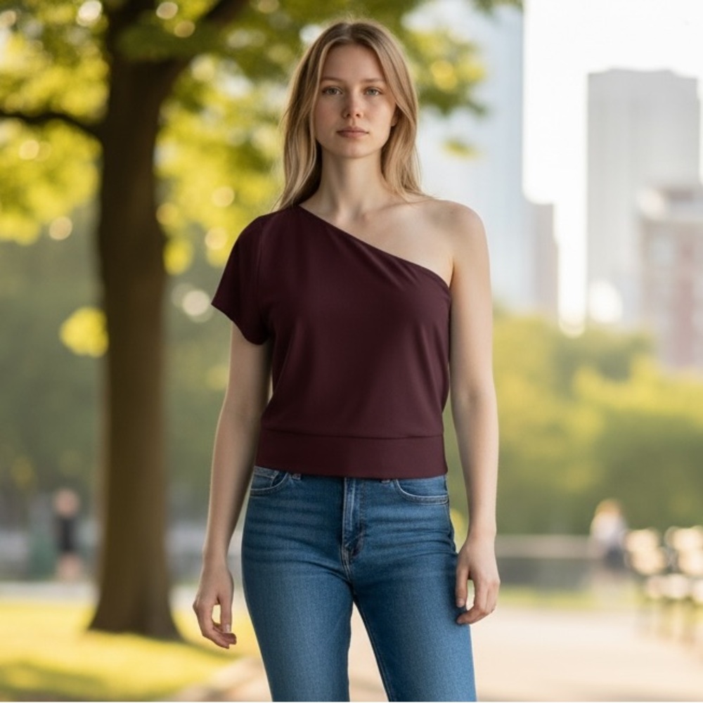 Victoria's Secret Sport Cropped One Shoulder Crop Top L Large Burgundy Night Out